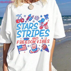 Stars Stipes and Freedom Vibes Png, 4th Of July Png, Girly American Png, USA png, America Coquette Png, Cute Doodles Patriotic Png