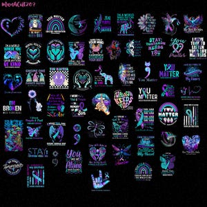 60+ Suicide Png Designs Bundle, Suicidal Prevention Png, Ribbon Suicide Depression Png, Mental Health Png, Prevention Suicide Awareness Png