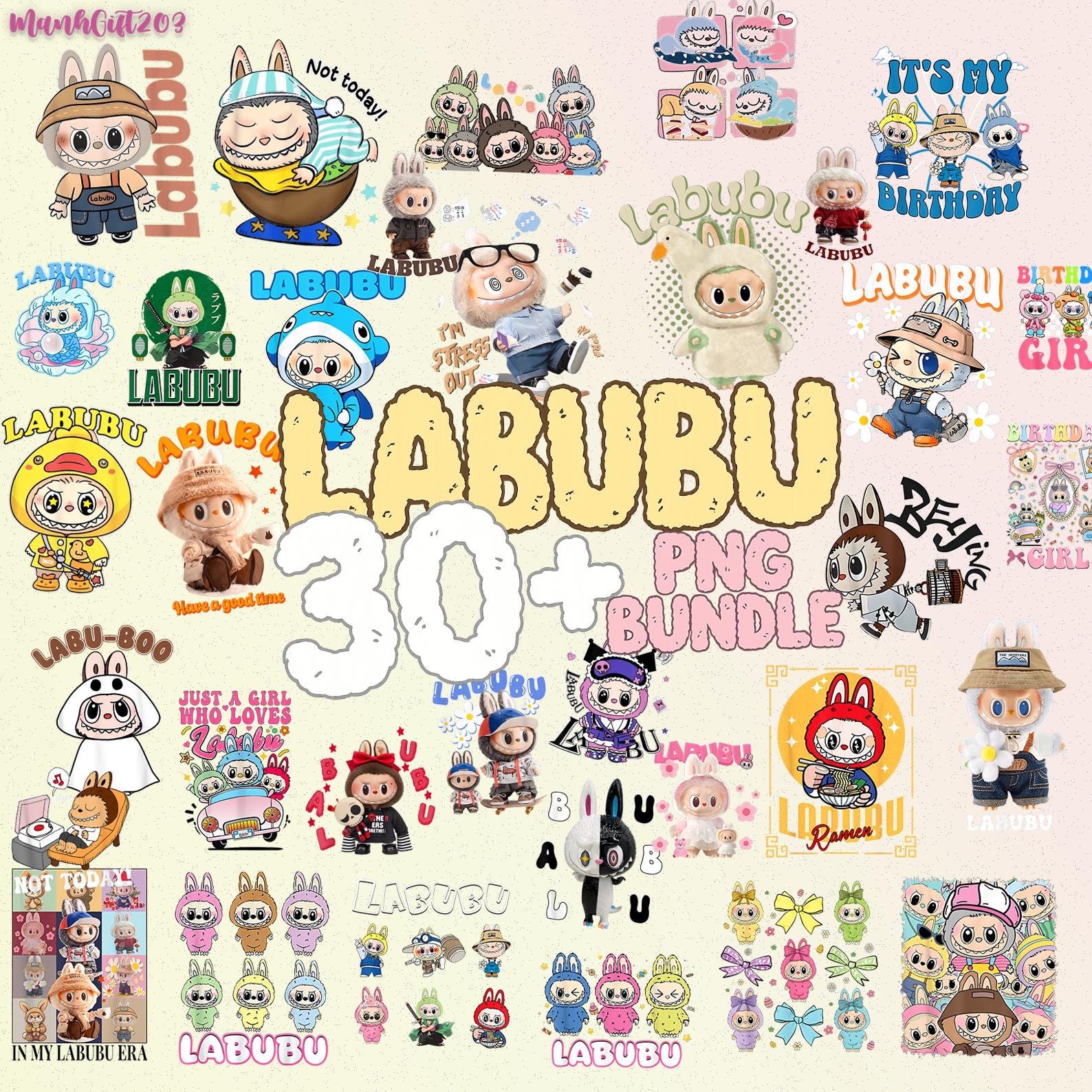 30+ Labubu Designs PNG, Mega Bundle, Kawaii Labubu Png, Cartoon PNG Files, Instant Download Labubu Character Bundle