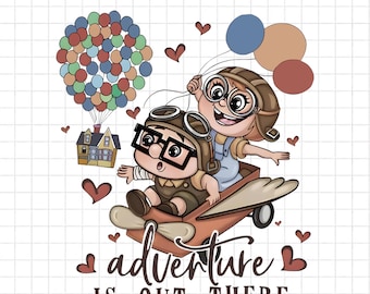 Retro Pixar Up Carl & Ellie Adventure Is Out There Comfort Colors Png, His Ellie Her Carl Couple Png, Trip Png, Up Png