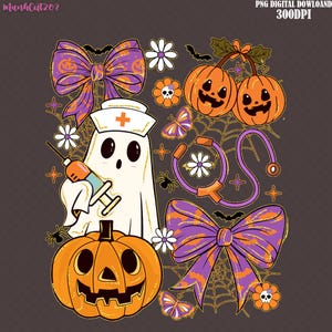 Nurse Halloween Coquette Png, Cute Spooky Nurse Shirt Design, Funny Ghost Nurse Png, Preppy Halloween Nurse Png, ER Nurse Sublimation