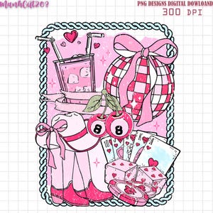 Western Wild Card PNG, Retro Coquette Western Design, Western Collage PNG, Trendy Western Cherry Sublimation, Country Cowgirl, Trendy Shirt
