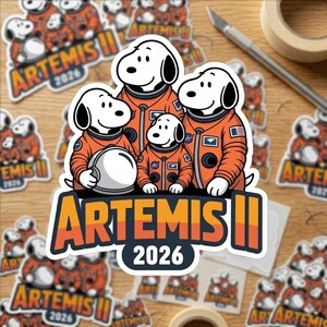 Naklejka na psa Artemis II, naklejka retro, naklejka z logo kosmosu, wodoodporny winyl, naklejka na laptopa i butelkę z wodą