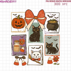 Retro Halloween Cat Ghost Png, Girly Halloween Png, Fall Png, Halloween Png, Spooky Season Png, Pumpkin Halloween, Spooky Mama png