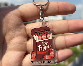 Dr Pepperr Fridge Cig Keychain, Soda Drink Can Graphic Acrylic Keyring, Retro Soda Apparel