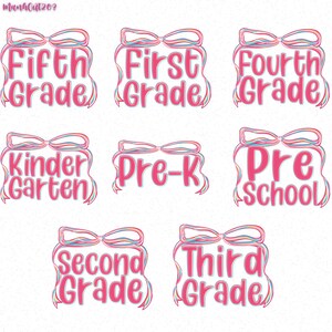 8+ Preppy Back to School PNG Bundle, 5th/6th/7th/8th Grade, Teacher Coquette First Day of School Shirt Design, Girly Pink Bow Sublimation