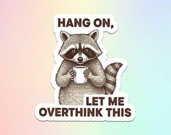 Hang On, Let Me Overthink This Vinyl Sticker - Funny Raccoon Meme Decal