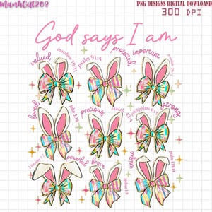 God says I am coquette png, pink coquette bows png, Jesus valentine png, bible verse png, christian coquette bow png, inspirational quotes