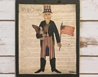 Uncle Sam Sign,Americana Decor,Primitive Patriotic Sign,Uncle Sam Folk Art,Independence Day Decor,Primitive Uncle Sam Sign