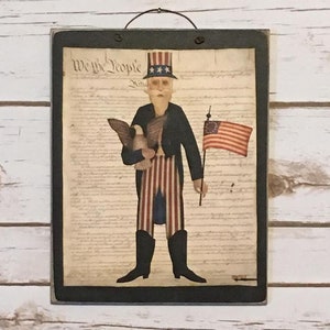 Uncle Sam Sign,Americana Decor,Primitive Patriotic Sign,Uncle Sam Folk Art,Independence Day Decor,Primitive Uncle Sam Sign