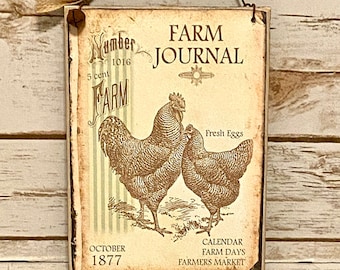 Farm Journal Fresh Eggs/Peg Hanger/Farmhouse Fresh Egg Sign/Primitive Fresh Eggs Sign