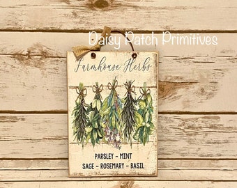 Farmhouse Herbs Sign/Peg Hanger/Primitive Herb Sign/Rustic Farmhouse Decor