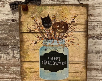 Primitive Halloween Sign ~ Primitive Fall ~ Primitive Sign ~ Fall Sign ~ Halloween Wall Hanging