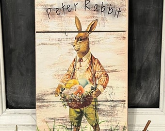 Peter Rabbit Sign, Primitive Rabbit Sign, Primitive Spring Sign