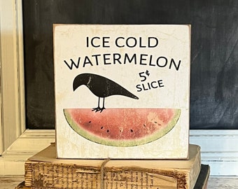 Primitive Watermelon Sign ~ Ice Cold Watermelon Sign ~ Primitive Crow Watermelon Sign ~ Primitive Signs ~ Tiered Tray Sign