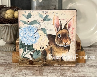 Vintage Rabbit ~ Spring Tiered Tray Sign ~ Primitive Rustic Spring Signs ~ Bunny Sign