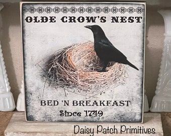 Primitive Olde Crow Sign ~ Primitive Signs ~ Primitive Decor ~ Shelf Sitter