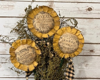 Set of 3 Primitive Grungy Sunflower Pokes ~ Fall Florals ~ Primitive Fall Decor