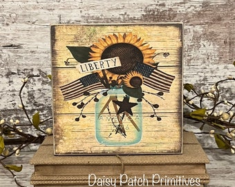 Rustic Americana Wood Sign: Tiered Tray Decor