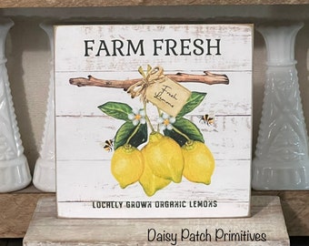 Primitive Farm Fresh Lemons Sign ~ Tiered Tray Sign ~ Primitive Rustic Kitchen Decor ~ Primitive Signs