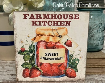 Farmhouse Kitchen Sweet Strawberries Sign ~ Strawberry Sign ~ Tiered Tray Sign ~ Country Farmhouse Kitchen Decor