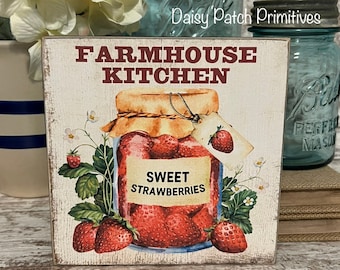 Farmhouse Kitchen Strawberry Sign: Tiered Tray Decor
