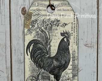 French Country Farmhouse Rooster Sign ~ Wood Hang Tag Sign ~ French Country Decor