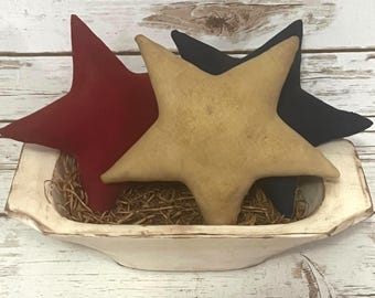 Primitive Patriotic Star Bowl Fillers Set, Rustic Americana Decor, Coffee Stained Stars, Tiered Tray Decor, Farmhouse 4th of July Decor