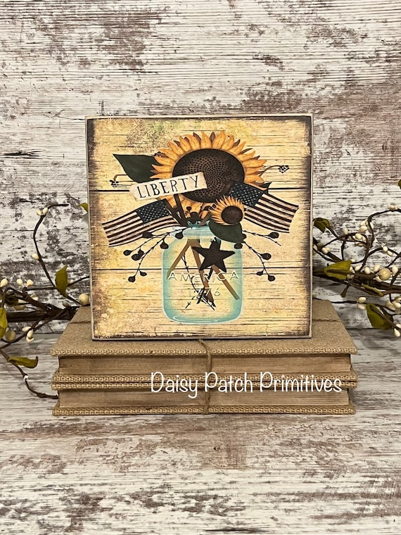 Rustic Americana Wood Sign: Tiered Tray Decor