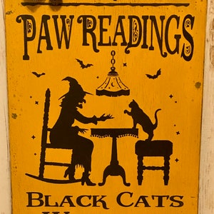 Primitive Halloween Sign, Halloween Decorations, Halloween Witch Sign, Halloween Black Cat Sign,Rustic Halloween Decor image 5