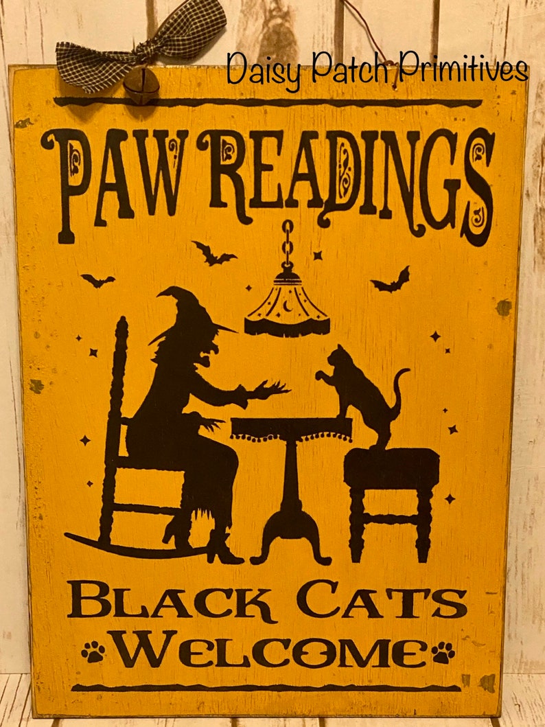 Primitive Halloween Sign, Halloween Decorations, Halloween Witch Sign, Halloween Black Cat Sign,Rustic Halloween Decor image 5