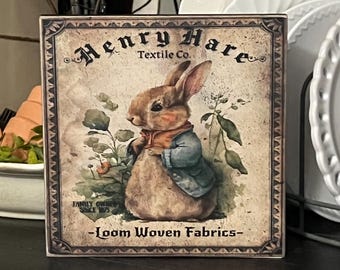 Primitive Bunny Wood Sign | Vintage Henry Hare Rabbit Decor | Spring Easter Tiered Tray Decor | Bunny Shelf Sitter | Primitive Easter Sign