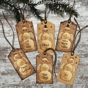 Christmas Gift Tags ~ Primitive Gift Tags ~ Snowman Gift Tags ~ Primitive Hang Tags ~ Set Of 6