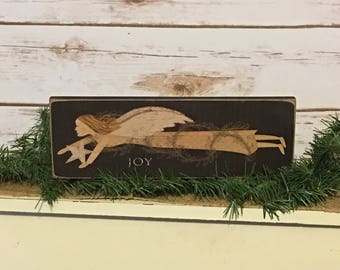 Christmas Folk Art Angel,Joy,Christmas Angel,Rustic Christmas Decor,Primitive Christmas Decor,Wood Sign