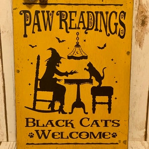 Primitive Halloween Sign, Halloween Decorations, Halloween Witch Sign, Halloween Black Cat Sign,Rustic Halloween Decor image 1