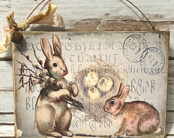Primitive Rustic Spring Rabbit Sign ~ Spring Peg Hanger Sign
