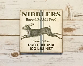 Easter Decoration,Nibblers Hare & Rabbit Feed,Peter Cottontail,Easter Bunny Sign,Rustic Sign,Rabbit Decor,Primitive Sign,Farm Style Decor