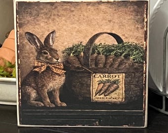 Primitive Easter Bunny Wood Sign | Rustic Spring Rabbit Decor | Farmhouse Easter Shelf Sitter | Small Prim Bunny Wall Hanging