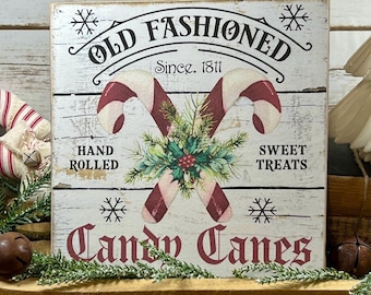 Primitive Vintage Old Fashioned Candy Canes ~ Candy Cane Sign ~ Farmhouse Christmas Decor