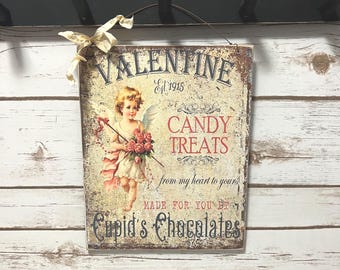 Primitive Valentine Hanging Sign | Rustic Cupid Wall Decor | Farmhouse Valentine Peg Rack Sign