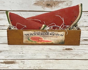 Watermelon Slice Crate Decor – Primitive Watermelon Decor - Rustic Farmhouse Summer Accent