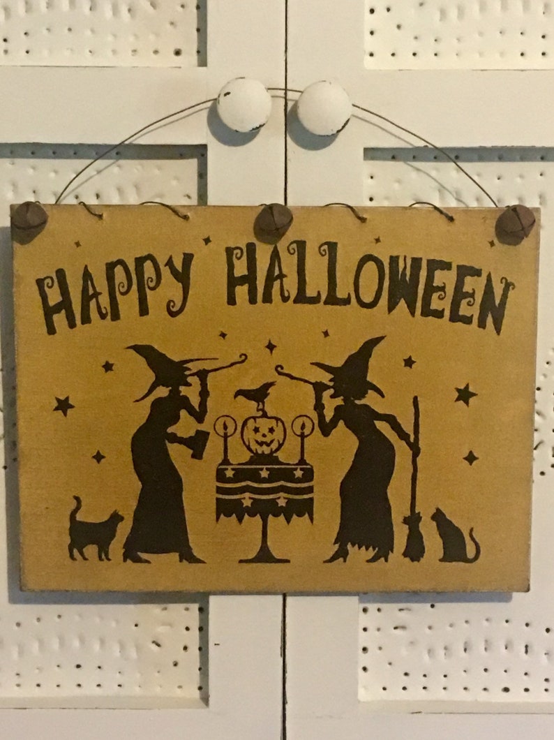 Halloween Sign,Primitive Halloween Sign,Witch Sign,Halloween Decor,Rustic Halloween Decor,Happy Halloween Sign image 5