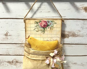 Handmade Rustic Farmhouse Easter Sign with Floral Design & Chic Accents ~ Primitive Decor