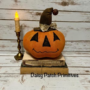 Primitive Handmade Halloween Pumpkin with Witch Hat - Folk Art Pumpkin - Primitive Rustic Halloween Pumpkin