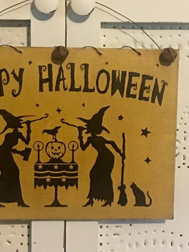 Halloween Sign,Primitive Halloween Sign,Witch Sign,Halloween Decor,Rustic Halloween Decor,Happy Halloween Sign image 4