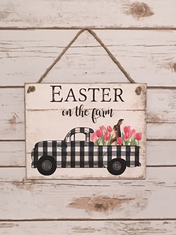 Primitive Spring Bunny Trail Farms Easter Vintage Truck Picture Print 8x10
