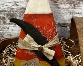 Primitive Candy Corn Shelf Sitter | Handmade Halloween Candy Corn | Rustic Bowl Filler | Farmhouse Fall Decor | Primitive Crow Decor