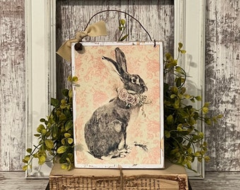 Rabbit Sign, Primitive Rabbit Peg Hanger, Vintage Rabbit, Primitive Easter Decoration