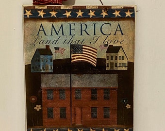 Primitive America Sign,Primitive Americana Decor,Patriotic Decor,Rustic Farmhouse Decor, Americana Sign,American Folk Art Sign
