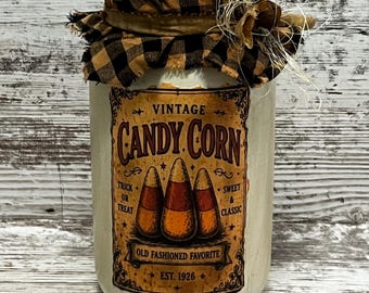 Vintage Candy Corn Jar: Old Fashioned Halloween Decor, Trick or Treat Accent